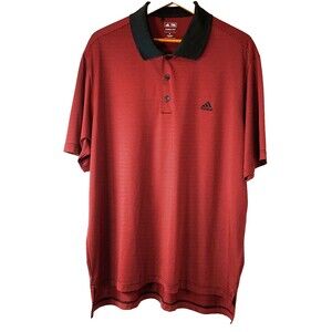 Adidas Climalite Golf Shirt Mens XL 1/4 Button Red w/Black Stripes Logo Front
